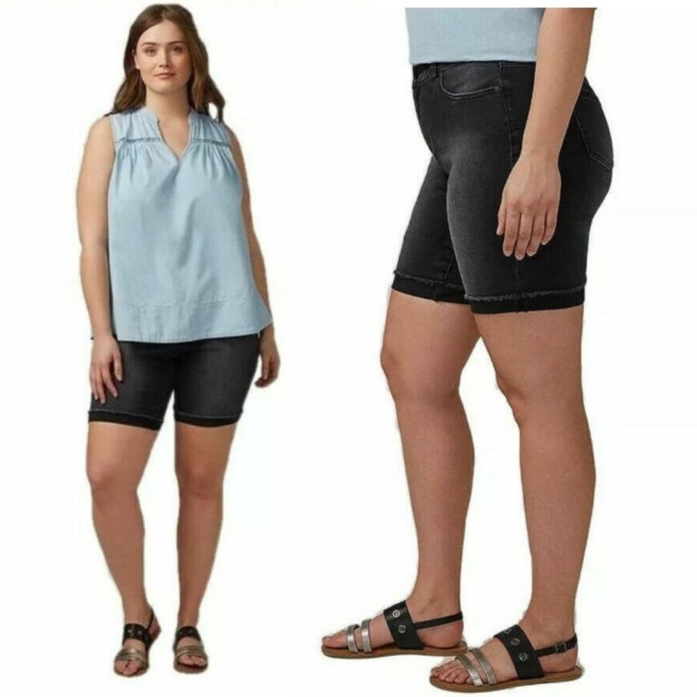 Lane Bryant Washed Black Denim Bermuda Shorts 24